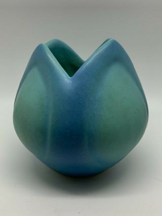 Vintage Older Van Briggle Pottery 3.  5” Tulip Vase Turquoise Glaze Color
