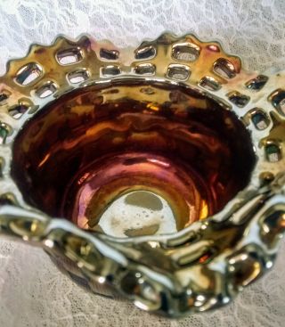Vtg Fenton Black Amethyst Carnival Glass Basketweave Openwork Dish Vase Bowl
