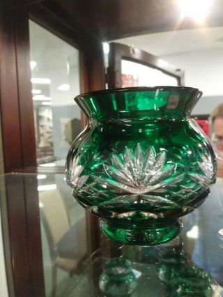 Emerald Green Cut To Clear Lead Crystal Votive Candle Holder 4 