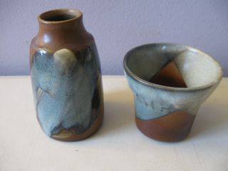 (2) Vintage Robert Maxwell Pottery Craft Flower / Plant Pot & Vase
