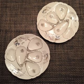 2 Antique Weimar Made In Germany Porcelain Oyster Plates 4 Shaped Wells,  Sauce