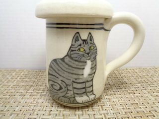 Cat Tea Mug & Lid By Artist Jane Moore Jerome Az Hand Crafted Art Studio Pottery