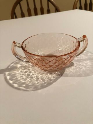 Imperial Depression Glass,  Pink Diamond Quilted 2 - Handled Bowls,  4 - 5/8 " Set Of 4