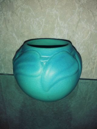 Vintage Van Briggle Pottery Leaf Vase Matte Blue Green