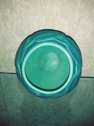 Vintage VAN BRIGGLE POTTERY Leaf Vase Matte Blue Green 4