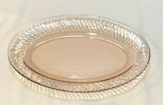 Vintage Arcoroc France Rosaline Pink Swirl Glass Oval Platter 14 "