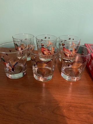 A Set Of Six Libbey Mallard Duck Pheasant Old Fashioned Tumblers Glasses
