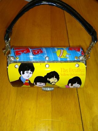 The Beatles Yellow Submarine Cylinder Tin Metal Can Purse Hand Bag Tote