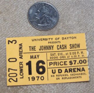 May 16,  1970 Johnny Cash Show Dayton,  Ohio Ticket Stub Ud Arena