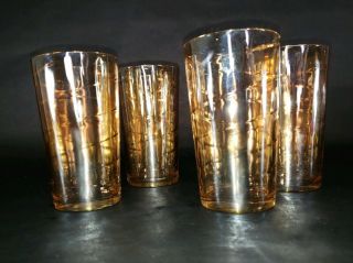 Vintage Peach Luster Swirl Iridescent Drinking Glasses Tumblers Set Of 4 - 6.  5 "