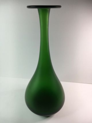Loetz Art Glass Vase Iridescent Green,  Polished Pontil.  13” Tall.