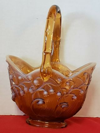 Vintage Fenton Art Glass Amber 7 3/4 " Lily Of The Valley Basket