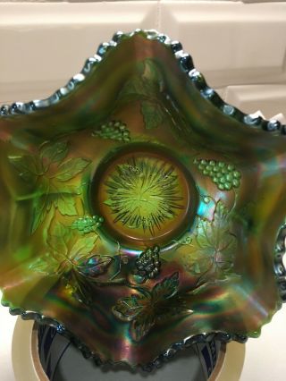 “vintage” By Fenton Green Carnival Glass Ruffled Bowl Ends Dec 3