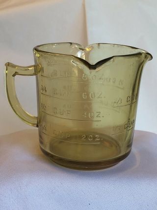 Depression Glass Amber Colored 1 Cup Triple Spout Measuring Cup Vtg