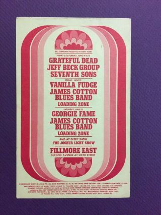 Grateful Dead Jeff Beck Vanilla Fudge Unique 1968 Postcard Fillmore East