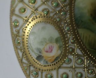 Antique Late 19thC Nippon Handpainted Jeweled Roses Landscape Dresser Box 8