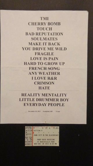 Joan Jett And The Black Hearts Stage Set List December 18,  2013