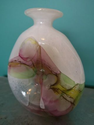 Mdina/isle Of Wight? Glass Bottle Vase With Dimple To Centre