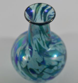 Canadian Vintage Signed Robert Held Studio Skookum Blue Green Glass Vase 2