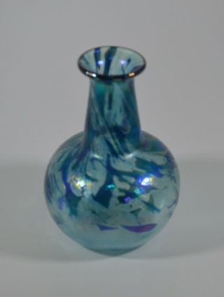 Canadian Vintage Signed Robert Held Studio Skookum Blue Green Glass Vase 3