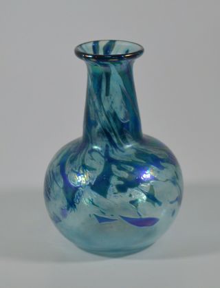 Canadian Vintage Signed Robert Held Studio Skookum Blue Green Glass Vase 4