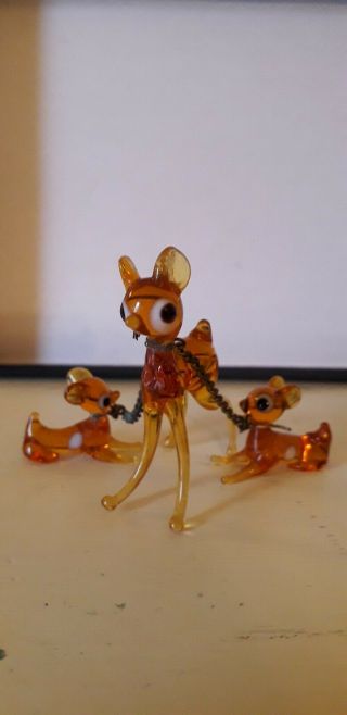 Set Of 3 Murano Style Vintage Glass Deer