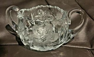VINTAGE Crystal Creamer and Open Sugar Bowl Sawtooth Rim Etched Flowers Butterf 4