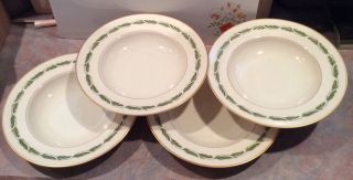 4 Franciscan Pottery Fine China Arcadia Green Rimmed Soup Bowls