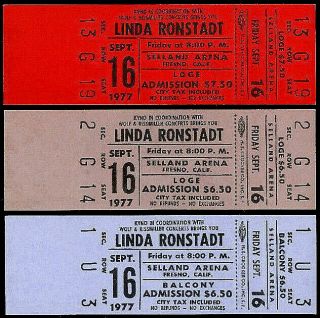 Linda Ronstadt Concert 3 Tickets Selland Arena Fresno Ca Sep 16th 1977