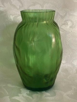 Loetz Glass Rusticana? Green Iridescent Art Glass Dimpled Shoulder Vase Ca.  1900