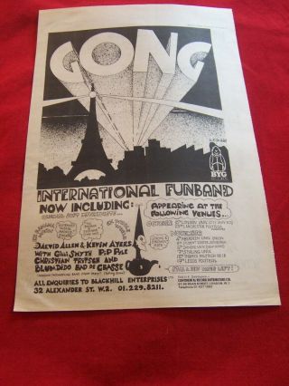 Gong 1971 Vintage Music Press Poster Advert Uk Tour Dates
