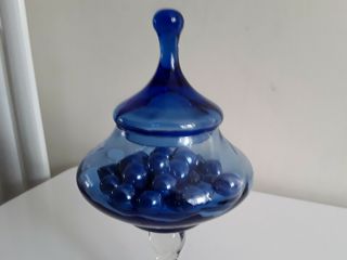 Vintage Italian/Empoli cobalt BLUE Glass Lidded Apothecary/Bon Bon Dish or Jar 3