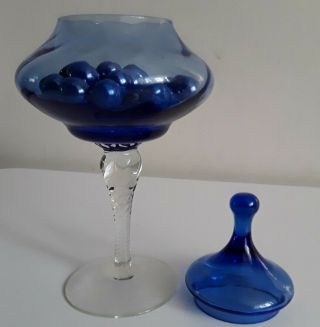 Vintage Italian/Empoli cobalt BLUE Glass Lidded Apothecary/Bon Bon Dish or Jar 4