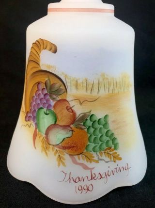 Fenton Glass Hand Painted Pink Satin Horn Of Plenty “ Thanksgiving “ Bell 2