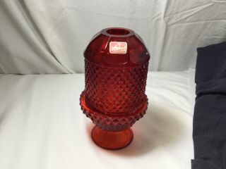 Vintage Viking Glass Red Diamond Point Fairy Lamp Mcm Christmas Decor