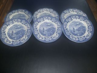 6 Lochs of Scotland Royal Warwick Blue & White Dinner Plates 3