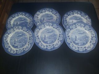 6 Lochs of Scotland Royal Warwick Blue & White Dinner Plates 4