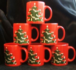 6 Vintage Waechtersbach Red Green White Christmas Tree Coffee Cup Tea Mug