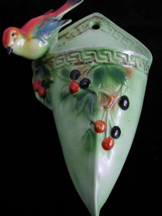 Vintage German Ceramic Wall Pocket With Bird Vase Marked 5958 Germany