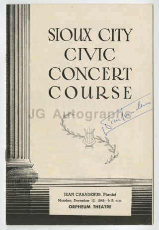 Jean Casadesus - French Classical Pianist - Signed Playbill