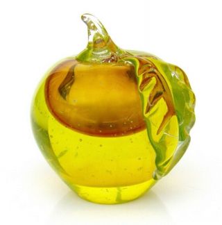 Very Large Art Glass Submerged Apple Sculpture Amber & Lemon Colours 1.  4kg