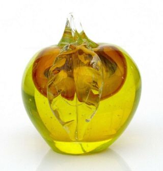 Very Large Art Glass Submerged Apple Sculpture Amber & Lemon Colours 1.  4kg 2