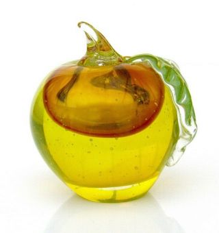 Very Large Art Glass Submerged Apple Sculpture Amber & Lemon Colours 1.  4kg 3