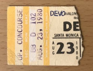1980 Devo Santa Monica Concert Ticket Stub We Are Not Men Mark Mothersbaugh 823