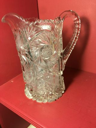 Antique " Art Cut " Heavy Crystal Water Pitcher