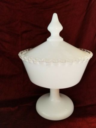 Fenton Silvercrest Milk Glass Footed Candy Dish W/ Lid - Complete,  Great Cond