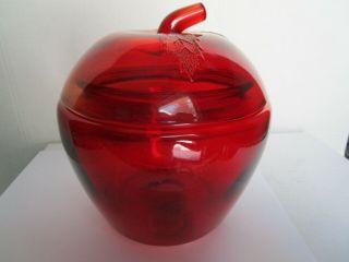 Vintage Anchor Hocking Red Glass Apple Cookie Jar Canister & Lid