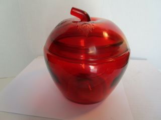 Vintage Anchor Hocking Red Glass Apple Cookie Jar Canister & Lid 4