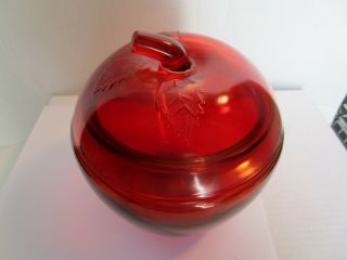 Vintage Anchor Hocking Red Glass Apple Cookie Jar Canister & Lid 5