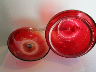 Vintage Anchor Hocking Red Glass Apple Cookie Jar Canister & Lid 8